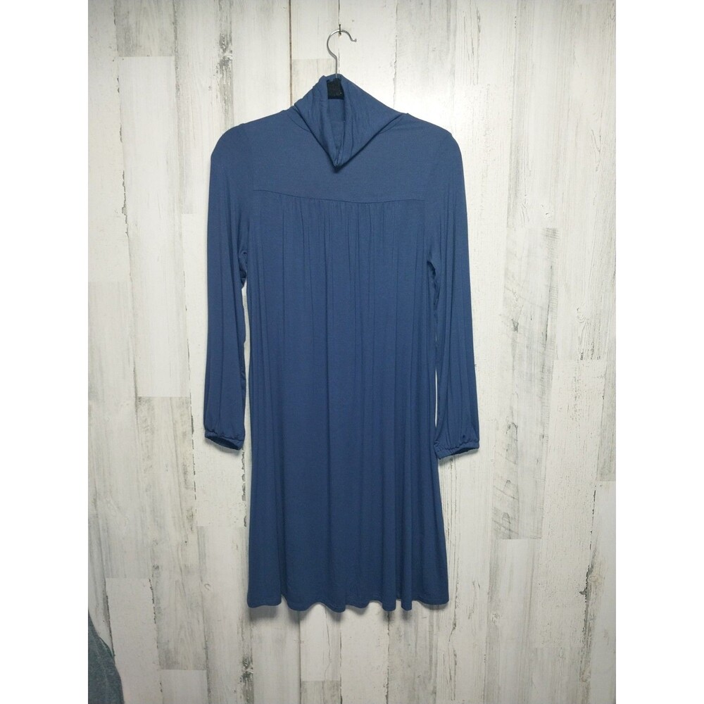 The Nines by HATCH Long Sleeve Turtleneck Jersey Swing Maternity Dress Blue S
